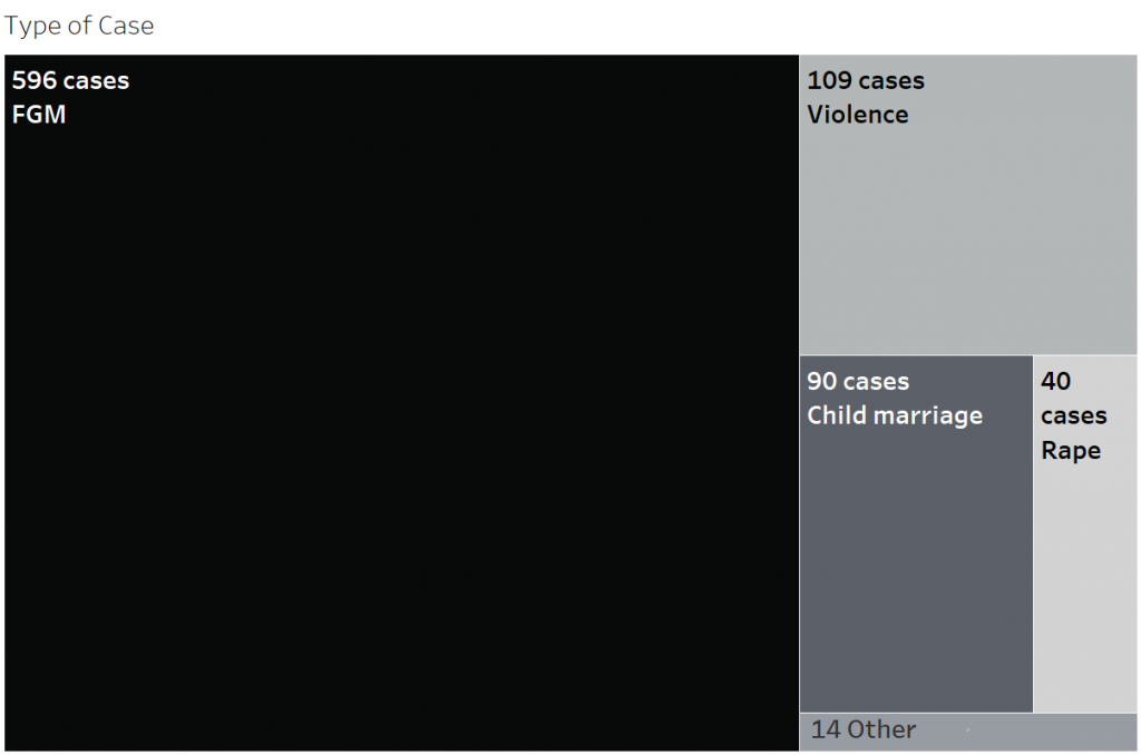 Treemap chart with distribution of types of cases